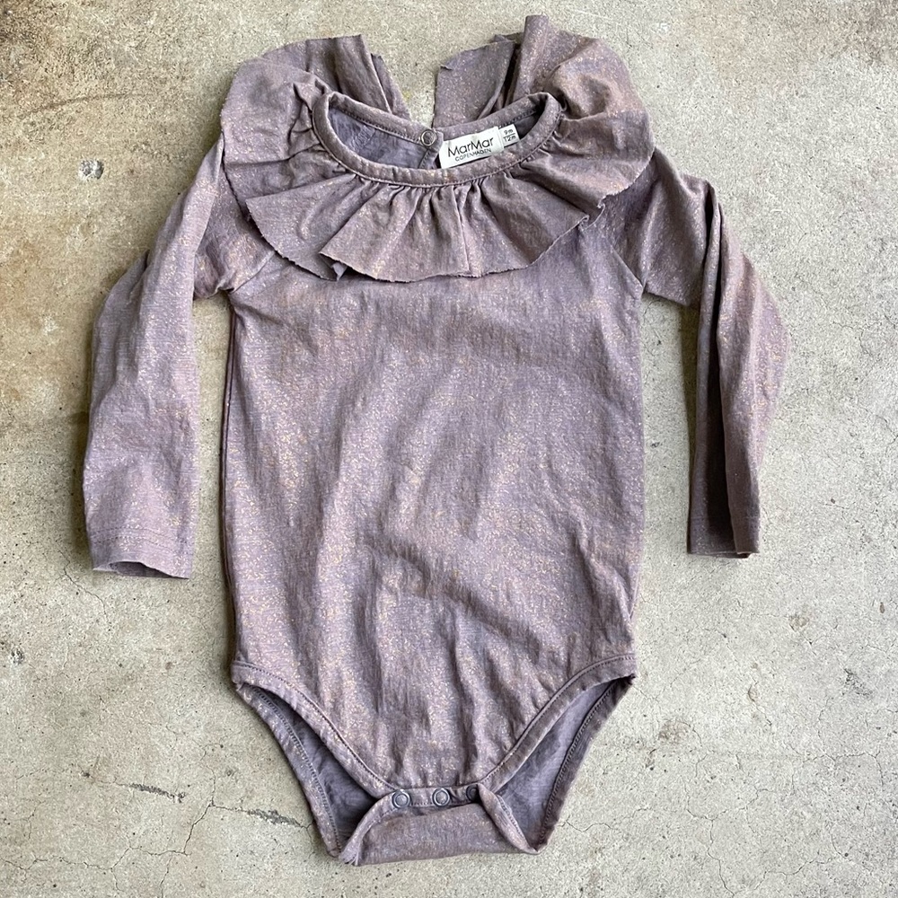 Marmar Copenhagen snap long sleeve bodysuit metallic 9-12 months ruffled neck